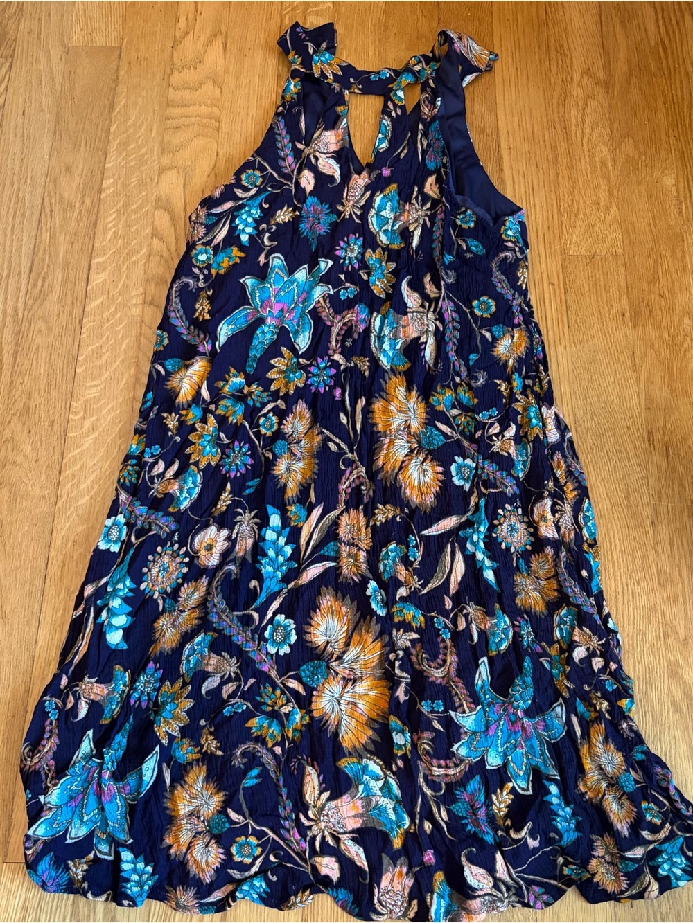 Xhilaration Navy Floral Mini Dress with Turquoise & Gold Accents